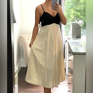 New! Elegant Casual Black & Cream Midi Dress with Thin Straps size XL